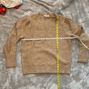 LOFT Women's V-Neck Sweater in Gold with sequins